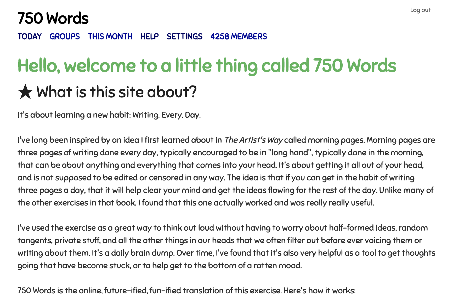750 Words Homepage